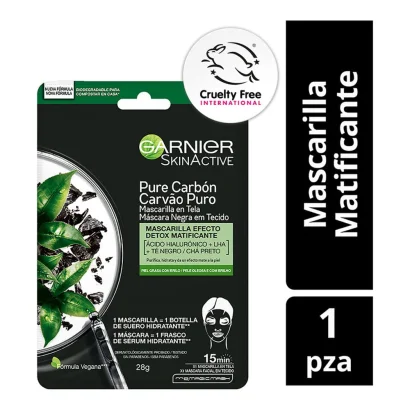 Mascarilla Facial En Tela Garnier Skin Active Pure Carb&oacute;n Efecto Detox 28 G